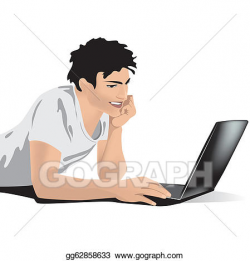 Vector Art - Young man with laptop . EPS clipart gg62858633 ...