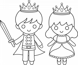 Prince and Princess Line Art - Free Clip Art