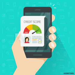 Credit score online report document on smartphone, flat ...