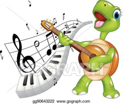 Vector Illustration - Cartoon happy turtle singing with ...