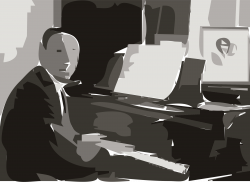 Clipart - Rachmaninoff playing Steinway grand piano in 1936 (autotrace)