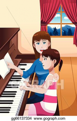 Vector Stock - A girl learning to play a piano. Clipart ...