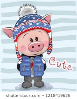 Cute Cartoon Pig boy in a blue hat and coat | Nền | Cute ...