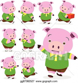 Vector Art - Cute pig boy collection set. Clipart Drawing ...