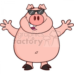 Royalty Free RF Clipart Illustration Happy Pig Cartoon Mascot Character  With Sunglasses And Open Arms For Hugging clipart. Royalty-free clipart #  ...