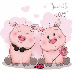 Cute piggy couple with flower Vector | Premium Download ...