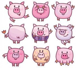 Vector: Vector cute pigs cartoons isolated. | Pig in 2019 ...