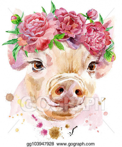 Clip Art - Watercolor portrait of mini pig. Stock ...