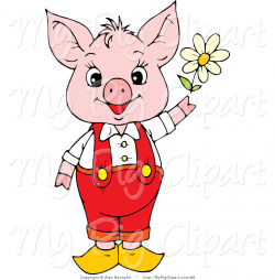 Swine Clipart of a Cute and Young Pink Piggy in Red Pants ...