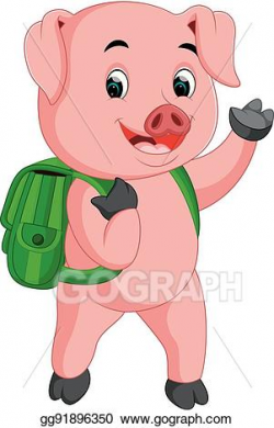 Vector Art - Cute school pig walking with a backpack ...
