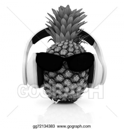 Clipart - Pineapple with sun glass and headphones front ...