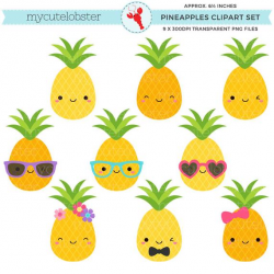 Cute Pineapples Clipart Set - pineapple clip art, fun pineapples, tropical,  summer - personal use, small commercial use, instant download