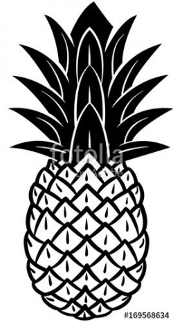 Vector: Pineapple icon in black and white. | silhouette ...