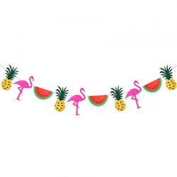 Tinksky Flamingo Buntings Banners Party Tropical Plant Pineapple Watermelon  Garlands for Luau Hawaii Party Decorations