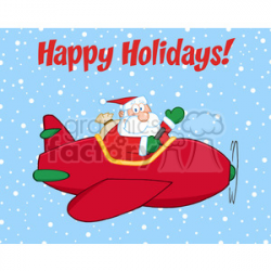8204 Royalty Free RF Clipart Illustration Happy Holidays Greeting With  Santa Claus Flying A Plane And Waving clipart. Royalty-free clipart # 396130