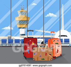 Vector Illustration - Travel suitcases inside of airport ...
