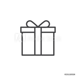 Gift box with bow and ribbon outline icon. linear style sign ...