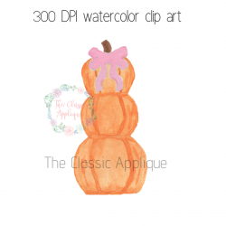 Watercolor Pumpkin Stack with Pink Bow