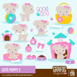 CUTE PUPPY 2 - Digital Clipart Set, Puppy Clipart, Dog ...