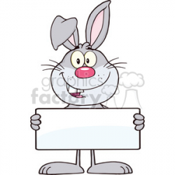 Royalty Free RF Clipart Illustration Funny Gray Rabbit Cartoon Character  Holding A Banner clipart. Royalty-free clipart # 390122