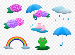 Rainy Season Frog Kawaii Asian Hydrangea Rain - Umbrella ...