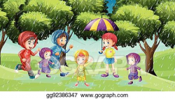 Vector Illustration - Park scene with children running in ...