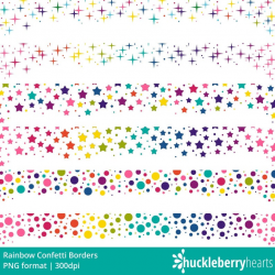Rainbow Confetti Clipart, Star Confetti Clipart, Confetti Borders,  Printable, Commercial Use