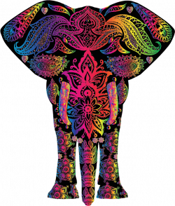 Clipart - Rainbow Floral Pattern Elephant