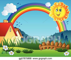 Vector Art - Landscape with sun and rainbow. EPS clipart ...