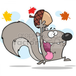 6737 Royalty Free Clip Art Crazy Gray Squirrel Cartoon Mascot Character  Running With Acorn clipart. Royalty-free clipart # 389660