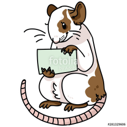 Cute pet rat holding a sign vector illustration. Rodent ...