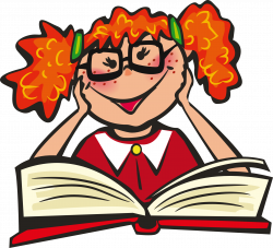 Drawing of happy girl reading book free image