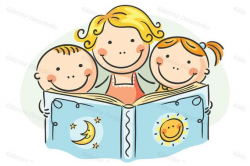 Mother and kids reading together. Family clip art. Commercial use. Family  svg, eps files. Domestic Life, Happy family clipart.