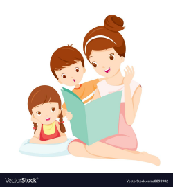 Mother Reading Tale Book To Daughter And Son Vector Image ...