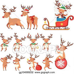 EPS Illustration - Reindeer in different action on white ...