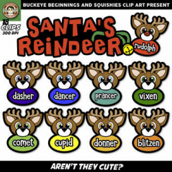 Santa's Reindeer Clip Art {Squishies Clipart}