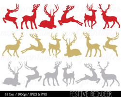 Christmas Clipart, Christmas Clip Art, Reindeer Clipart, Reindeer  silhouette Clip Art red gold - Commercial & Personal - BUY 2 GET 1 FREE!