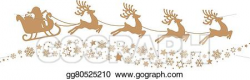 Vector Art - Santa sleigh reindeer flying snowflakes gold ...