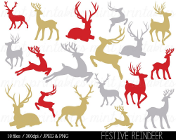 Christmas Clipart, Reindeer Clipart, Reindeer Clip Art, Reindeer silhouette  Clip Art red gold - Commercial & Personal - BUY 2 GET 1 FREE!