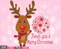 Rudolf Merry Christmas reindeer Deer clipart santa Red Nose deer holiday  -493s