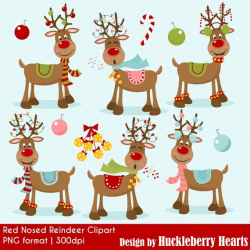 Reindeer Clipart, Christmas Clipart, Rudolph, Red Nosed ...