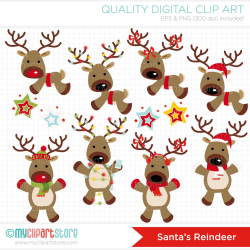 Christmas / Santas Reindeer Clip Art / Digital Clipart ...