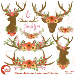 Wedding Clipart, Floral Antlers, Antler and Floral ...