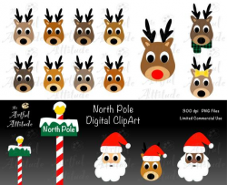 Reindeer ClipArt, Rudolph Red Nose, Black Santa Claus, North ...