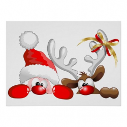 Funny Santa and Reindeer Cartoon Poster | Zazzle.com ...