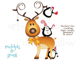 Christmas Clipart, Cute Reindeer Graphics, Digital Clipart Funny Penguins,  Whimsical Animal Art, Unique Christmas Images