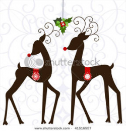 Clip Art Image: Whimsical Reindeer with Mistletoe