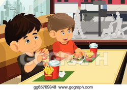 EPS Vector - Kids eating hamburger and fries. Stock Clipart ...