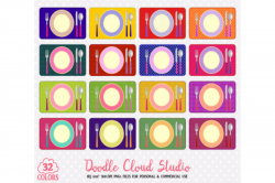 32 Colorful Plates Clipart Food stickers restaurant clipart ...