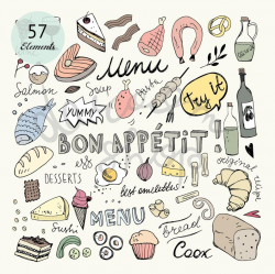 Hand Drawn Restaurant Menu Clip Art/Food Clipart/Doodle Collection/EPS  PNG/Digital Download/Bon Appetit Best Omelettes Desserts Yummy Bakery